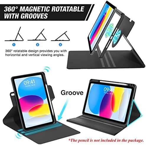 iPad futrola 10. generacije sa tastaturom 2022 10,9 inča, magnetna torbica za tastaturu koja se može rotirati za 360 stepeni sa dizajnom Groove držača olovke, odvojiva Tastatura sa pozadinskim osvetljenjem u 7 boja, Smart Folio tablet Cover