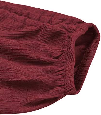 Povlačenje nogu uzoru na kapri hlače za žene Solid boja labava posteljina od punog gumba dolje ležerno-labavi pamuk