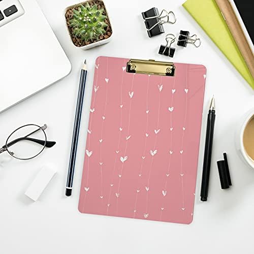 Pink Hearts Plastic Clipboards with Metal Clip Letter Size Clipboard Low Profile Clip Boards for Office Classroom Women Kids Nurse - A4