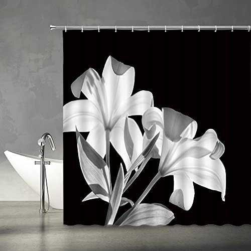 Aydsmyd crno bijeli cvjetni tuš za tuširanje Eleghant Lily Modern jedinstveni cvijet cvjeta umjetnost Print siva kućna tkanina kupatilo
