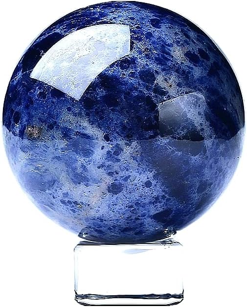 WNJZ Blue Sodalite Ball Bealing Plava vena sfera sa postoljem Meditacije čakra Room Decor Office Poklon energetski kristali Reiki kamenje Kolekcionarski sfera Kamen stijena Mineral