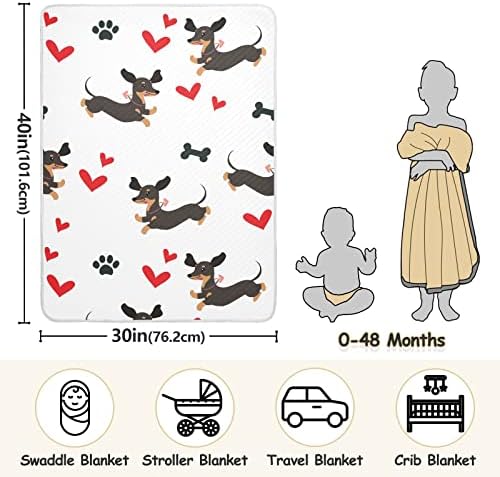 Swaddle pokrivač jazavčasti pas koji radi bijeli pamučni pokrivač za dojenčad, primanje pokrivača, lagana mekana prekrivačica za krevetić, kolica, rabljevine, 30x40 u