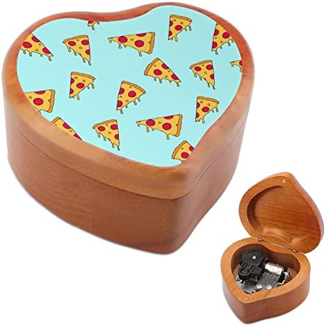 Pizza Slice Drvena muzička kutija Oblik srca Windup Music Box Vintage Wooden ClockWork Glazbe Pokloni