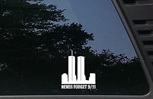 Nikada ne zaboravite 9 / 11-3 3/4 x 4 1/4 izrezan vinilni vinilni naljepnik za prozor, automobil, kamion, kutiju za alate, gotovo bilo kakvu tvrdu, glatku površinu. NAPRAVLJENO U SAD