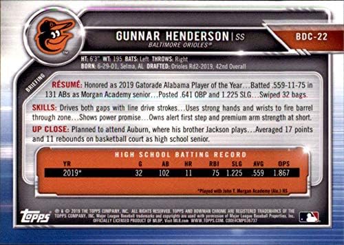2019 Bowman Chrome Drach BDC-22 Gunnar Henderson RC Rookie Baltimore Orioles MLB bejzbol trgovačka kartica