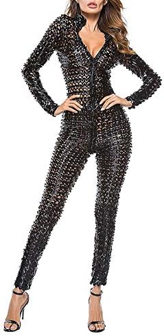 Panoegsn ženska seksi umjetna kožna kombinezona za donje rublje šuplje izdvojena romper jedan komad metalik bodysuit letard striptizer clubewear