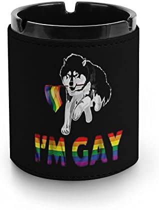 Ja sam gej ponos LGBT zastava Sibirski husky cigareta pepeljara PU kožni nosač za pušenje pepela za kućnu kancelarijsku dekoraciju