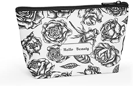 Rustikalna torba za šminku ružiča - cvijeće kozmetička torba crno bijela cvjetna ruža Art Toaletna torbica Romantična cvjeta putnička