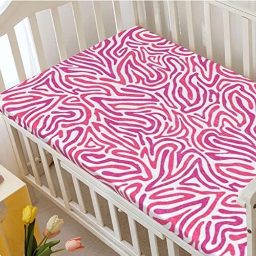 Ružičasti zebraski posteljirani mini kreveti, prenosivi mini listovi krevetića meki i prozračni posteljinski lim za krevete-kreveti za krevete ili list za krevet, 24 x38, fuksija bijela ružičasta