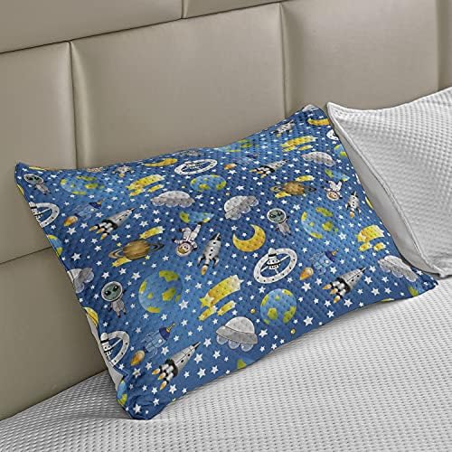 AMESONNE SPACE Pleted quilt jastuk, vanzemaljski i ljudski astronaut prostor sa zvijezdama zvijezda Moon i Zemlje, standardni poklopac