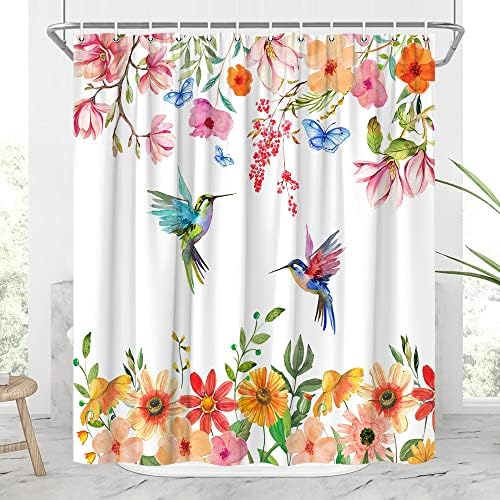 Jonseqin cvjetni hummingbird tuš za zavjese zelene listove proljeće Modern Flower Bird Farmhouse Butterfly Curtave Curtains set sa