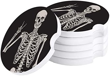 Držači za čaše Privatnici za žene / muškarce - 2 paketa upijajuća keramička kamena pića Coaster set, smiješna skelet skeleta Halloween