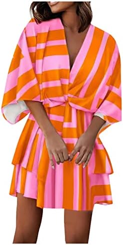 Mini haljina ženska seksi v-izrez elastična struka cvjetnog tiskanog rukavskog rukava na plaži za sunčanje ljetne trendi labave boho