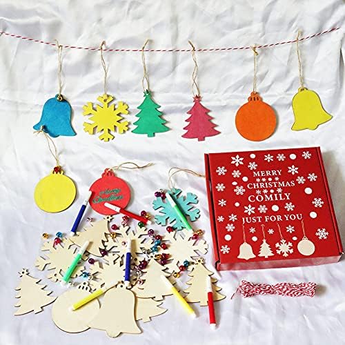40KOM DIY Božić ukrasi Craft za djecu nedovršene drvene kriške s rupom za Božić viseći ukrasi drvo Božić kriške za djecu da slikam