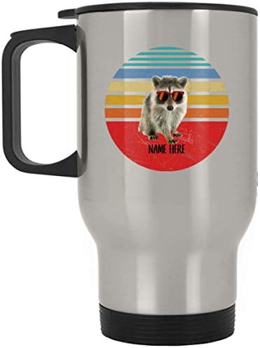 LoveSout Funny Raccoon smeđe sive naočale u boji zalazak sunca Retro Personalizirano ime Božić 2023 Pokloni Srebrna putna krila 14 oz