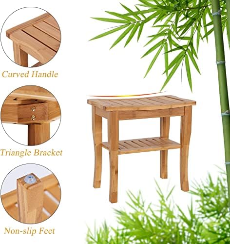 Kinfant bambus kupatilo tuš kabina - spa kada tuš stolica sa policama za skladištenje, drveno sjedalo za unutarnji tuš