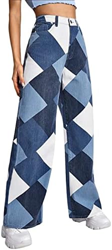 Lariau Stretch traperice za žene Pocket Loose Zip Print Casual Capri Ripped Jeans Hlače hlače Blue