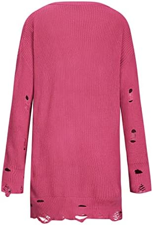 HGNAY Women Dumpei Crewneck kabel dugih rukava pletene Chunky pulover Čvrsta boja i nepravilne duge džemper haljine