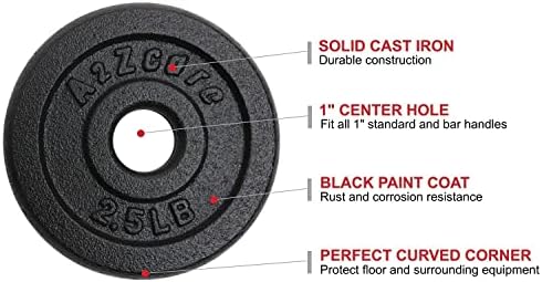 A2ZCARE 15,75 inčni ručke za bučice Fit 1 inča Standardna ploča težine - prodaje se u paru i standardnoj tavoj ploči od livenog željeza 1 inčni centar za držanje 2,5 funti - set 4