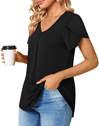 Ženska latica vrhovi 2023 ljetni modni kratki rukav V izrez T košulje Casual Dressy Cute Tees Trendy Tunic Bluzes Thirt