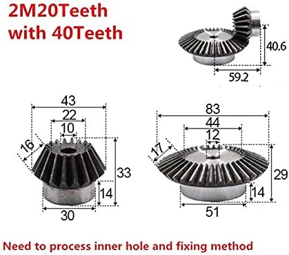 ZHENGGUIFANG ZGF-BR 1: 2 zupčanik 2 modul 20Teeth+40t unutrašnja rupa 12mm 90 stepeni pogon komutacija Čelični zupčanici vijak M5