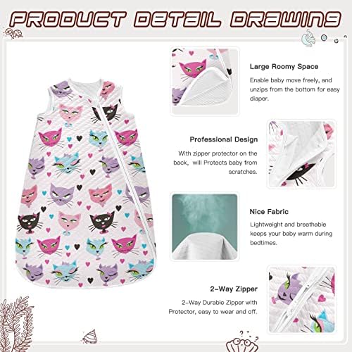 VVFelixl vreća za spavanje za novorođene bebe - prekrasne mačke bebe nosive pokrivače - vreća za spavanje za spavanje za dijete - odijelo za spavanje za Toddler 12-24 mjeseca