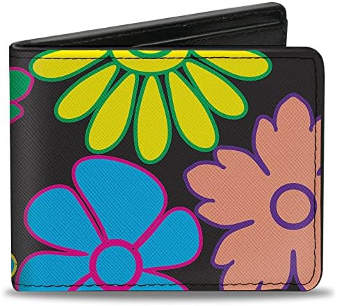 Kopča-Down PU bifold novčanik-cvijeće crna / Multi boja