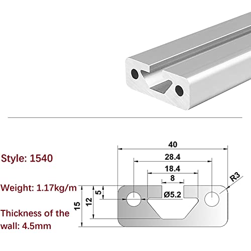 Mssoomm 4 Pakovanje 1540 dužina profila ekstruzije aluminijuma 49,61 inča / 1260 mm srebro, 15 x 40 mm 15 serija T Tip T-Slot Evropski