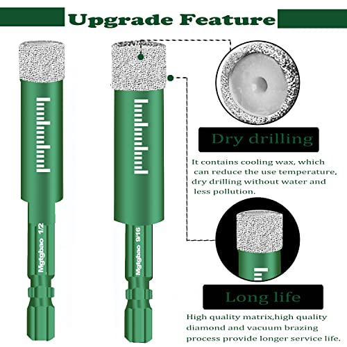 Mgtgbao 6kom Green1/4 Set burgija za suhe dijamante, 6 kom 6mm burgija sa šesterokutnim drškom lemljena voskom za hlađenje za tvrde materijale od betonskih granitnih mramora od porculanskih pločica .