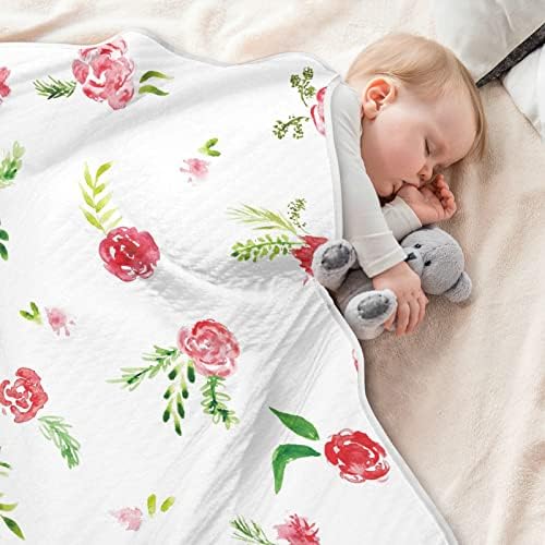 Swaddle pokrivač vodenokolor Cvijeće elegantno dizajn pamučna pokrivačica za dojenčad, primanje pokrivača, lagana mekana prekrivačica za krevetić, kolica, raketa, 30x40 unutra, bijela