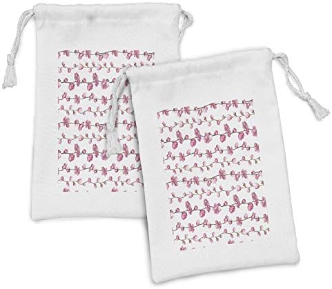 Ambesonne napušta tkaninu torba od 2, kompozicija cvijeta cvijeta cvijeća vodoravnih linija, male torbe za kockice za toaletne potrepštine i usluge, 9 x 6, ružičasta i blijeda hrđa