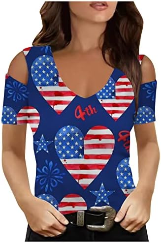 Žensko hladno rame 4. jula vrhovi američke zastave Širovi bluza Slim Fit Patriotske majice Odmor bardot vrhovi