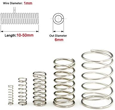 Zamijenite rezervnu proljetnu kompresiju proljeće 304 nehrđajući čelik ne-korozivna zatezna opružna žica dia 1mm vanjskog dia 6 mm Dužina 10mm-50mm 10pcs