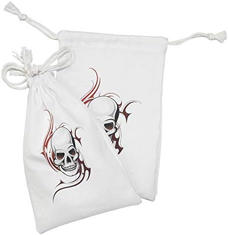 AMBESONNE TATTOO TABRIC TOUCK Set od 2, zastrašujuća lubanja i divlja lubanja s plemenskom tetovažom za prikaz ispisa ilustracija tiska, mala torba za toaletne potrepštine za maske i usluge, 9 x 6, bijelo i crveno