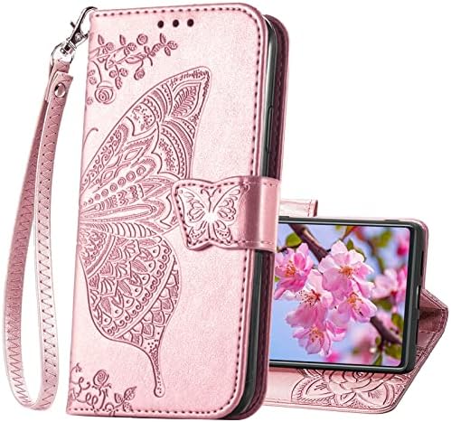 Dizajniran za Pixel 6a case Wallet, ženski preklopni poklopac sa leptir reljefnom Pu kožnom postoljem držač kreditne kartice slota