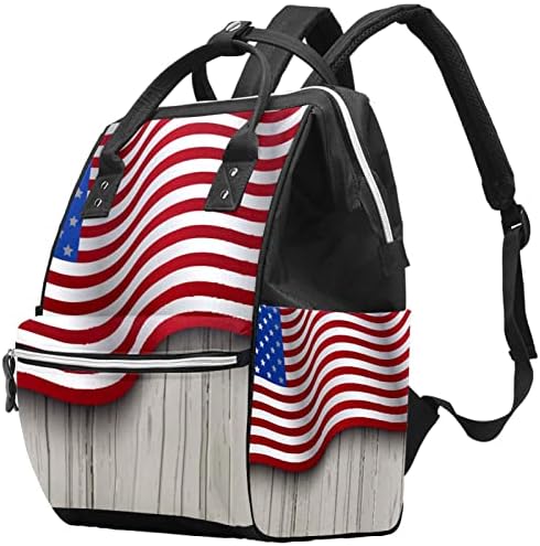 Američka zastava na drvenoj pozadini pelena Backpack Baby Nappy Promjena torbe s više funkcija Velika kapacitet putne torbe
