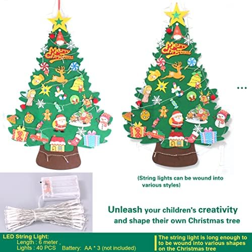 Nadogradite Božićne dekoracije, DIY božićno drvo od filca za malu djecu sa ukrasnim dijelom, 3.3 ft slojeviti Dječiji Božićni set drveta, Novogodišnja vrata zidni ukrasi sa 20ft 40 LED žičanim svjetiljkama