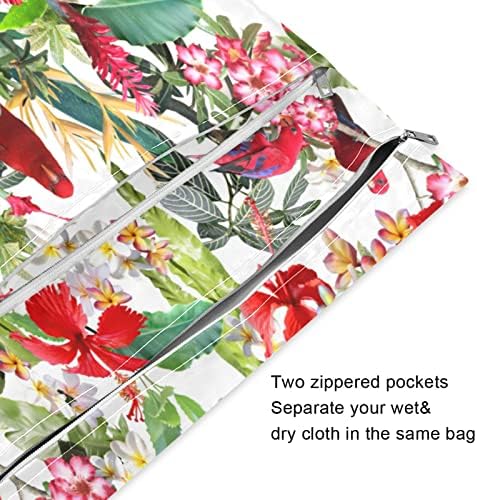 ZZXXB ljetne ptice cvijeće Vodootporna mokra torba za višekratnu krpu za prekraju pelena sa džepom sa patentnim zatvaračem za putovanja