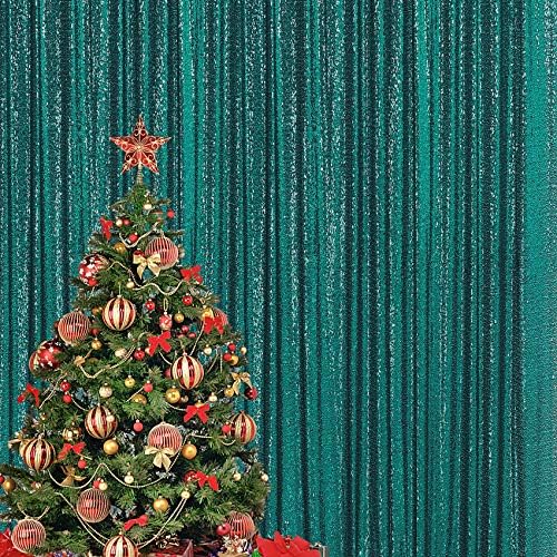 2×8FT-2kom Hunter Green Sequin & nbsp;Backdrop zavjese ploče, Božić zelena fotografija pozadina Glitter zavjese tkanina pozadina za Božić vjenčanje party dekor