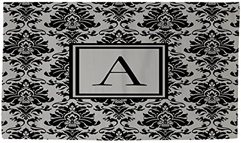 Ručni drvoprerađivači & Tkači Dobby tepih za kupanje, 4 po 6 stopa, monogramom slovo A, crna i siva Damast