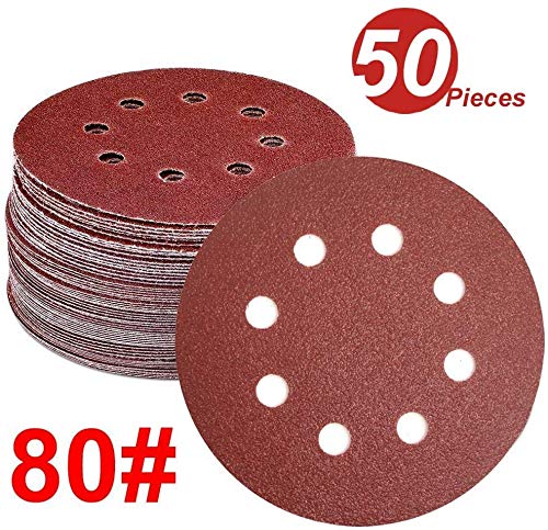 WINLONEER 50PCS brusni diskovi jastučići, 5-inčni kukiča od 80 rupa i petlje aluminijumskog oksida za slučajne orbitalne brusilice