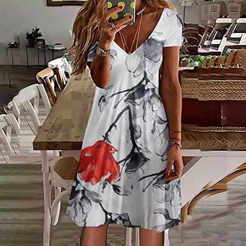 lcziwo ženske ljetne kratke rukave Casual haljine sa cvjetnim printom na plaži Tshirt haljina V izrez labava pripijena haljina od