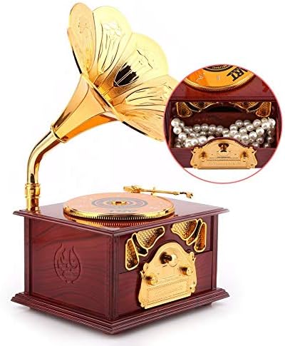 Walfront Music Box Retro ručna oblikovana fonografska oblika glazbena kutija klasična zlatna trubačka roga umjetnosti make up case i gramofon muzička kutija nakit kutija za zagradnje poklona kućna dekoracija