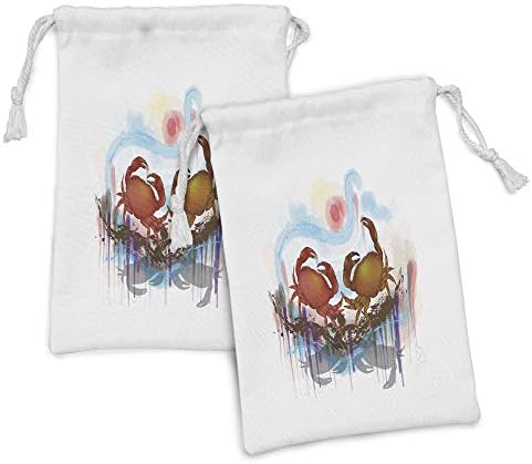 Ambesonne rakovi torba za tkaninu 2, morske životinje Tema 2 rakova ples na apstraktnoj pozadinskoj printu, male torbe za vuču za maske za toaletne potrepštine, 9 x 6, braon blijedoplavo