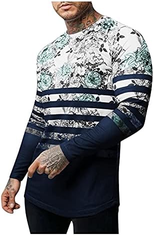 Majice s dugim rukavima za muškarce modni dizajn prugasti gradijent cvjetni tisak majica na vrhu casual labavog retka pulover