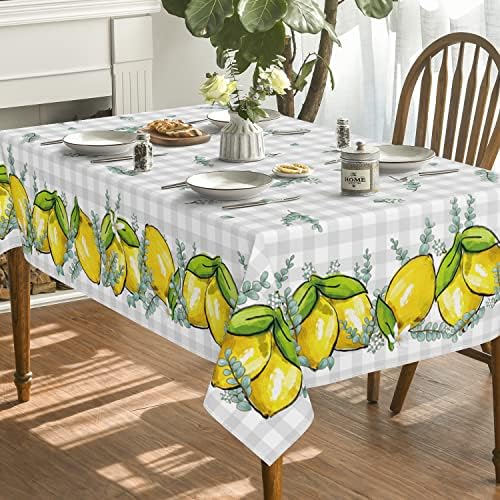 Horaldaily Spring Summer stolnjak 60x120 Inch, Buffalo Plaid Lemon Eucalyptus Tabela Cover za party Picnic Dinner Decor