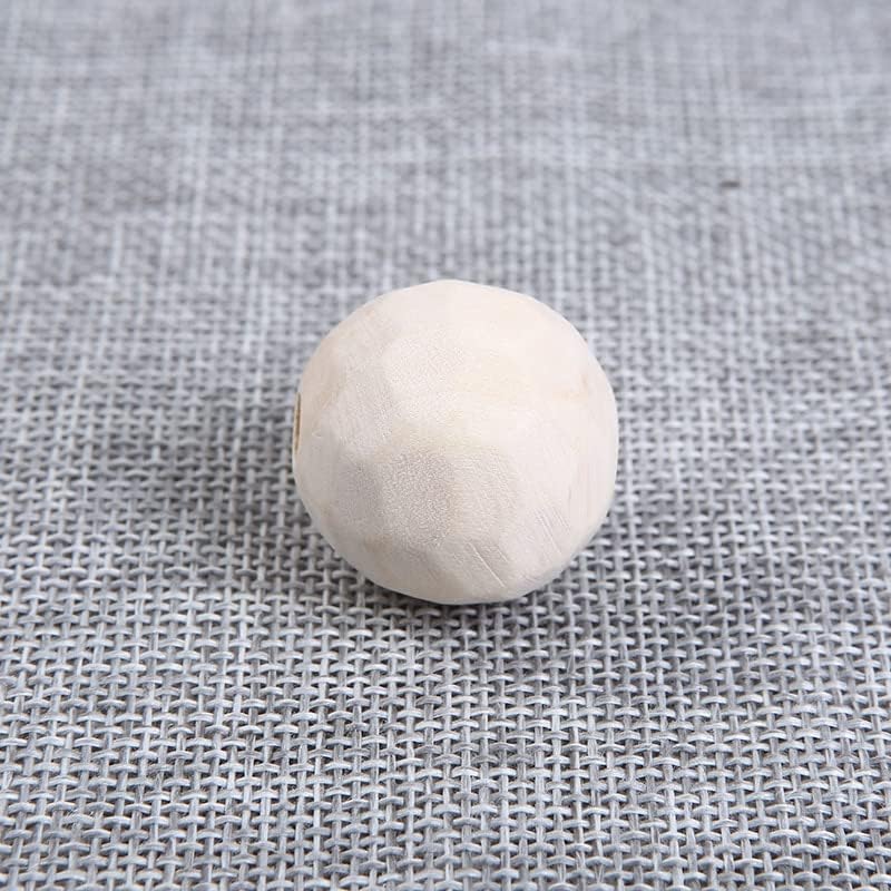 Adabus 20pcs / lot Polyhedron fasetirane okrugle prirodne drvene perle 25mm nedovršene geometrijske drvene perle za DIY pribor za nakit od drveta -