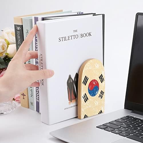 Retro Južna Koreja zastavu Bookends dekorativni Print Drvo završava knjiga za police paket 1 par