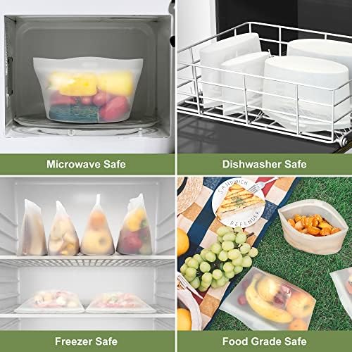 SPLF 1 pakovanje silikonske kese za višekratnu upotrebu hrane, kontejneri za pripremu obroka bez BPA, torbe sa zatvaračem za višekratnu upotrebu, silikonska posuda za užinu za ručak sa zamrzivačem za mikrotalasnu mašinu za pranje sudova