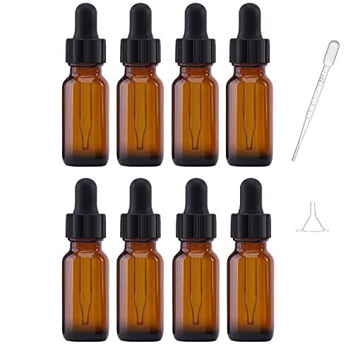 8Pack 1 / 2oz Amber Glass Dropper bočica sa staklenom pipetom Kapaljka za oči bočice za punjenje za esencijalno ulje, tečnost aromaterapija